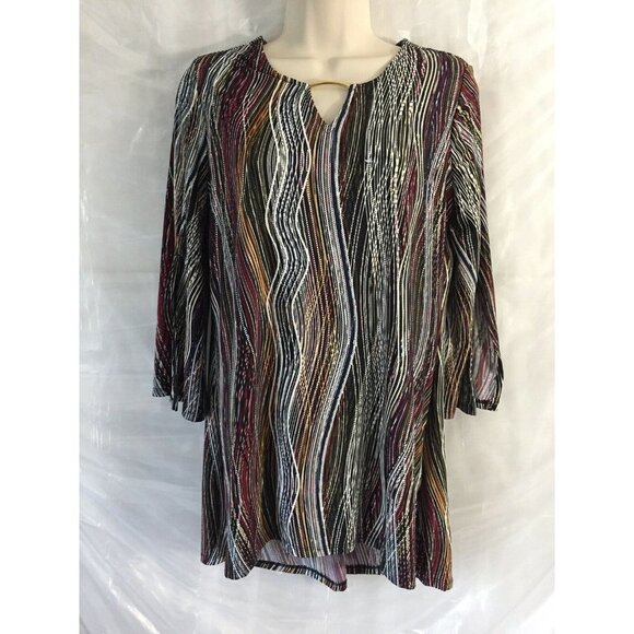New Directions Boho Tunic Womens S Multicolor Bell Sleeve Festival Artistic Y2K - Picture 1 of 12